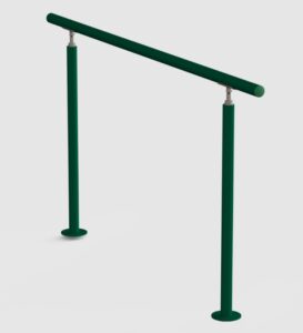 Green metal handrail on 2 green legs