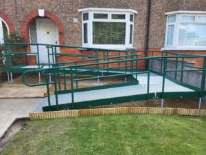 Modular wheelchair ramp at the front of a house