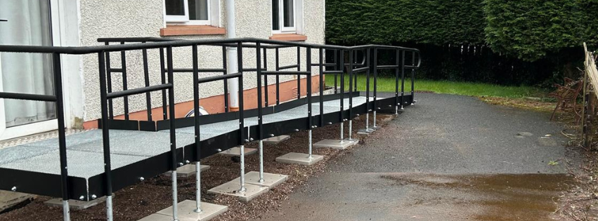 Modular wheelchair ramp at front of house